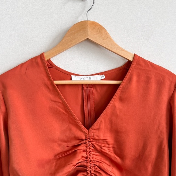 ASTR • Satin Shirred Blouse in Rust - Picture 3 of 11